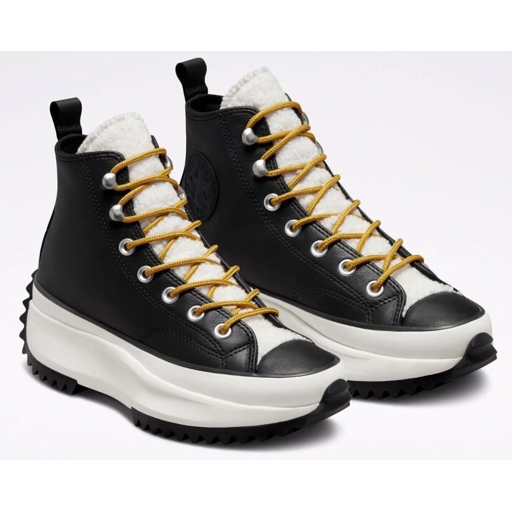 Converse Run Star Hike Sneakers Black Leather Sherpa Platform Modern Lugged Sole